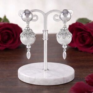 MONET Vintage 1961 "Bolero" Silver-tone Filigree Ball Dangle Clip-on Earrings